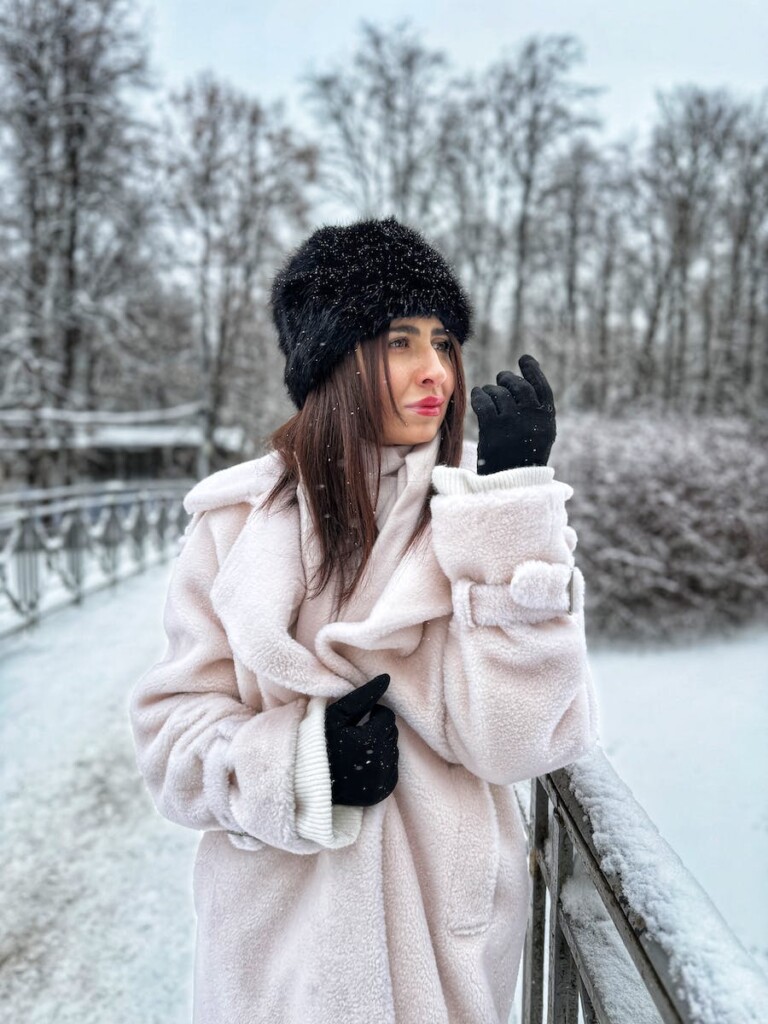 Woman Wearing Plush Coat in a Park